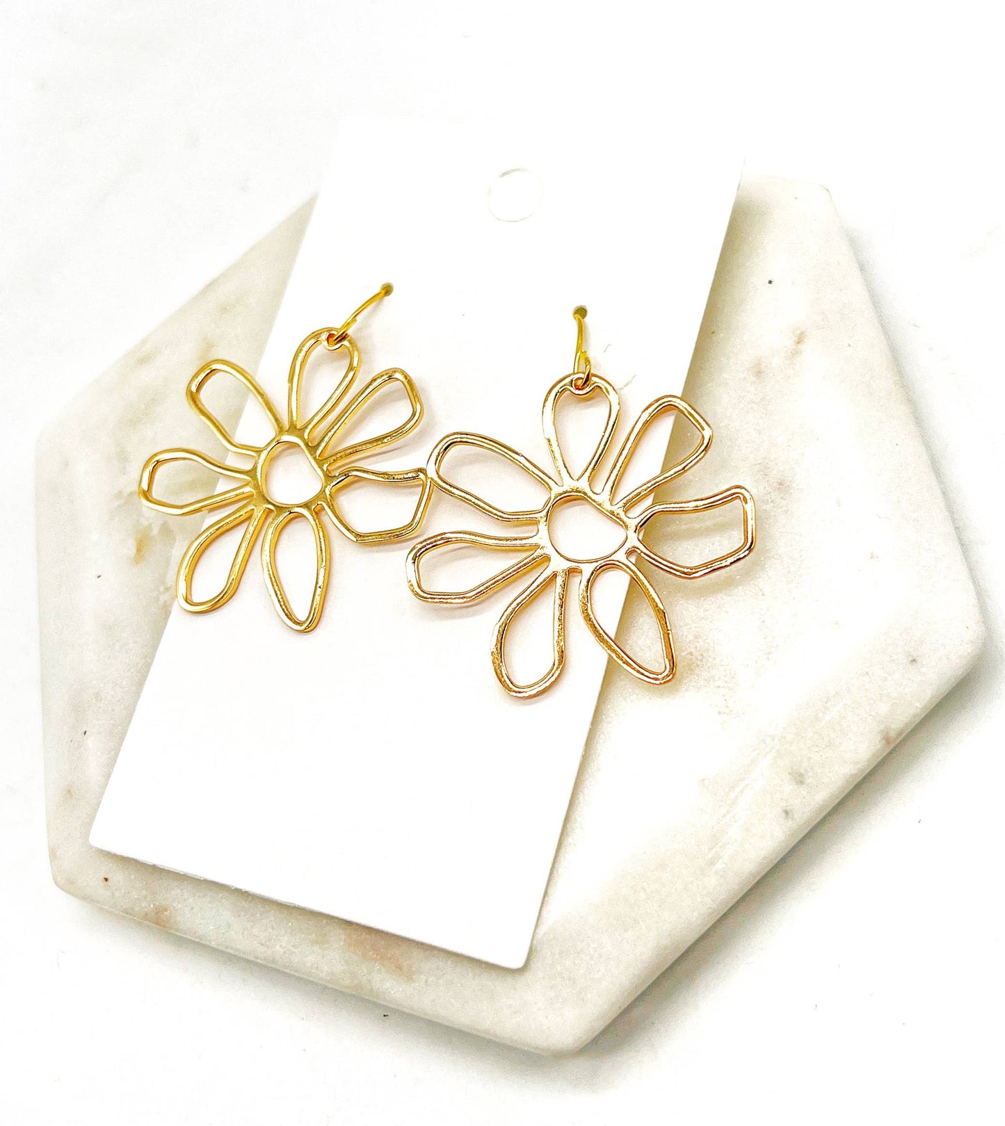 Gold Metal Flower Earrings Spring Summer