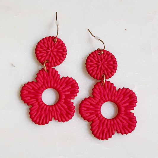 Red Daisy Drop Earrings