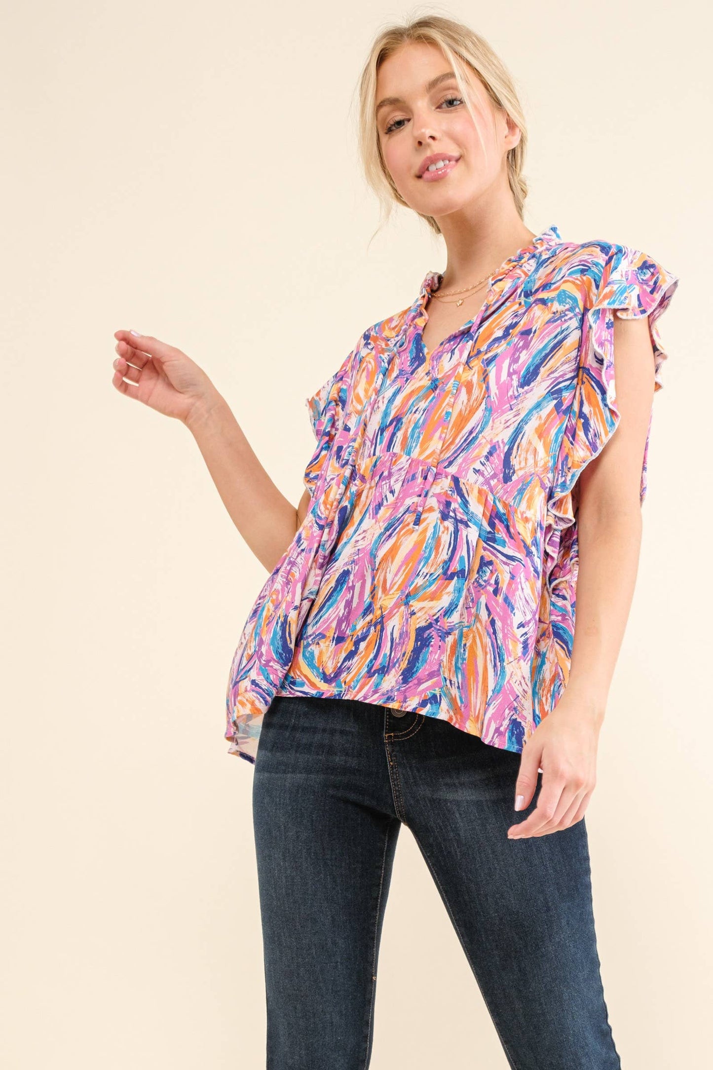 Printed Ruffle Baby Doll Top