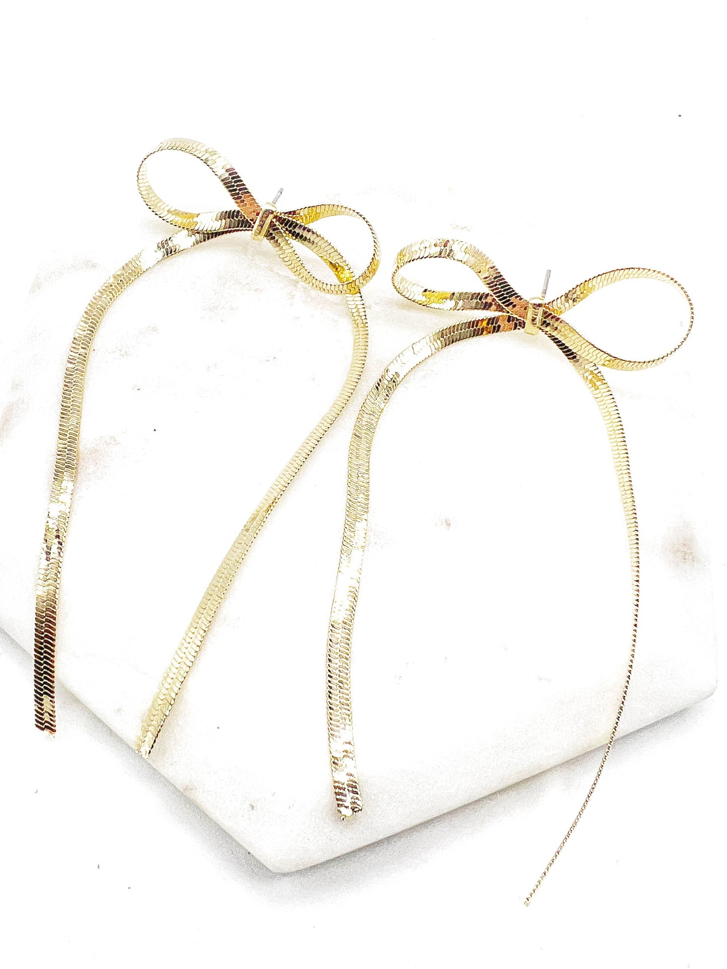 Gold Bow Chain Statement Earrings