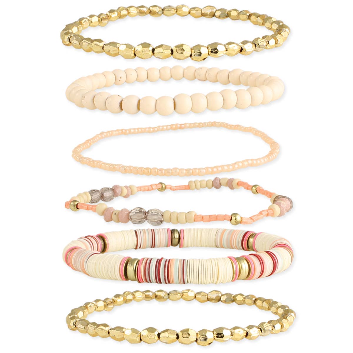 Creamsicle Gold & Peach Bead Stretch Bracelet - Set of 6