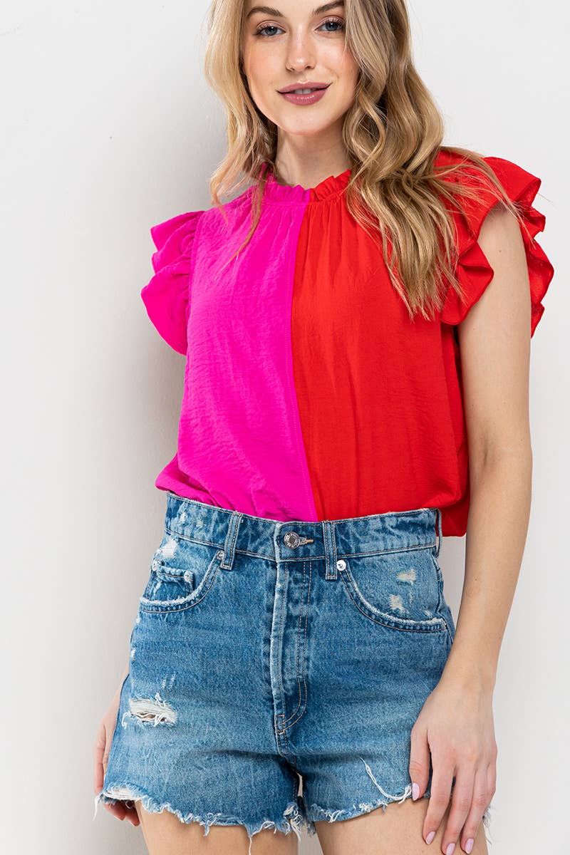 Game Day Ruffle Sleeveless Woven Blouse Top