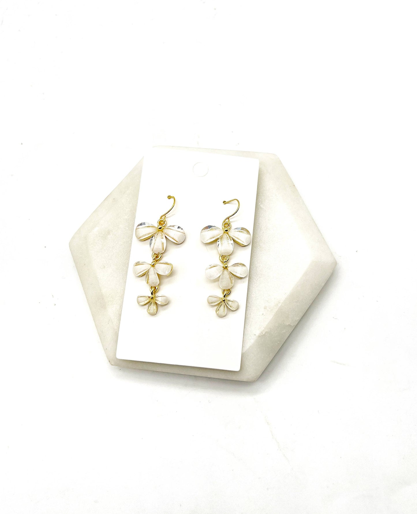 White Cascading Flower Metal Statement Earrings