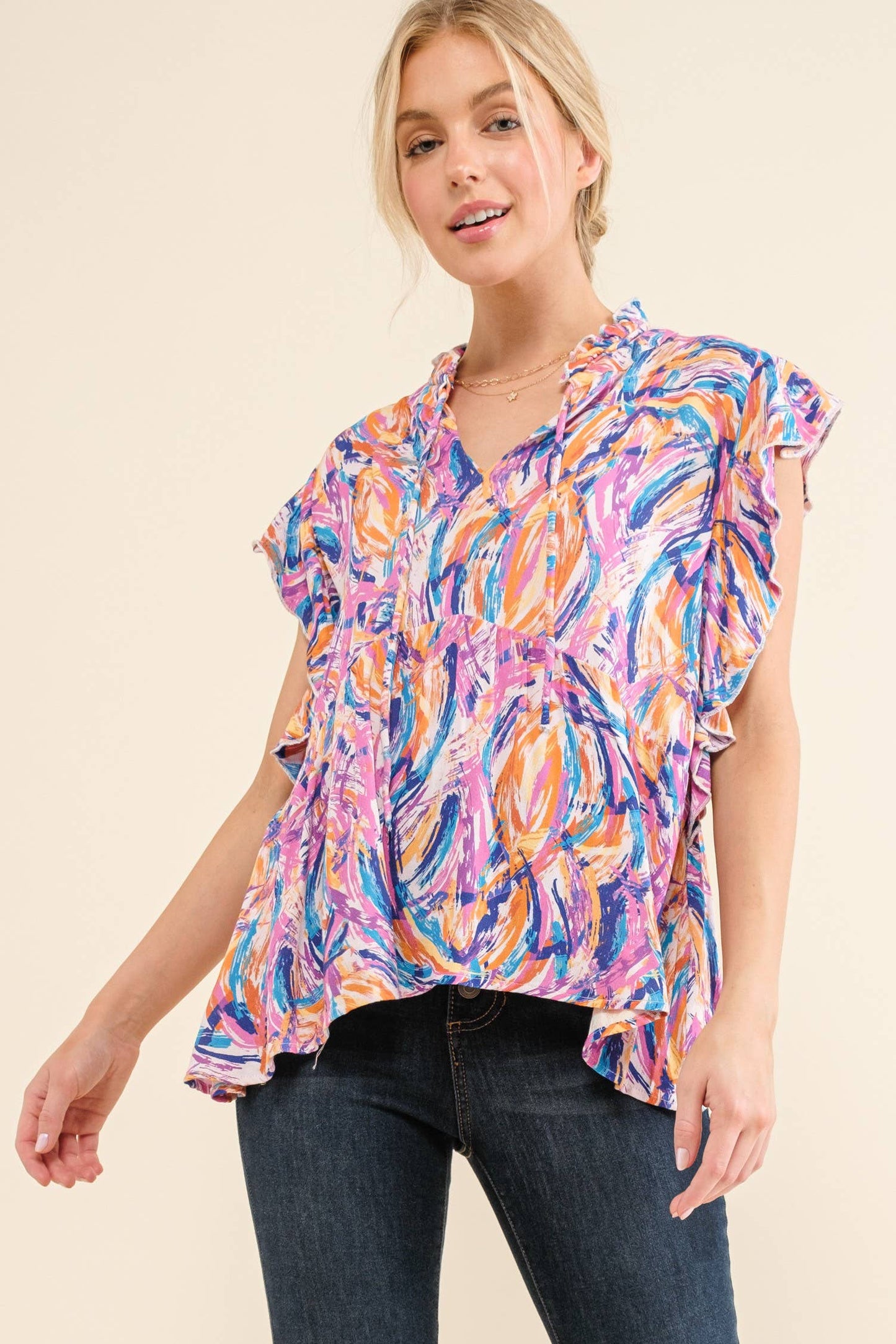 Printed Ruffle Baby Doll Top