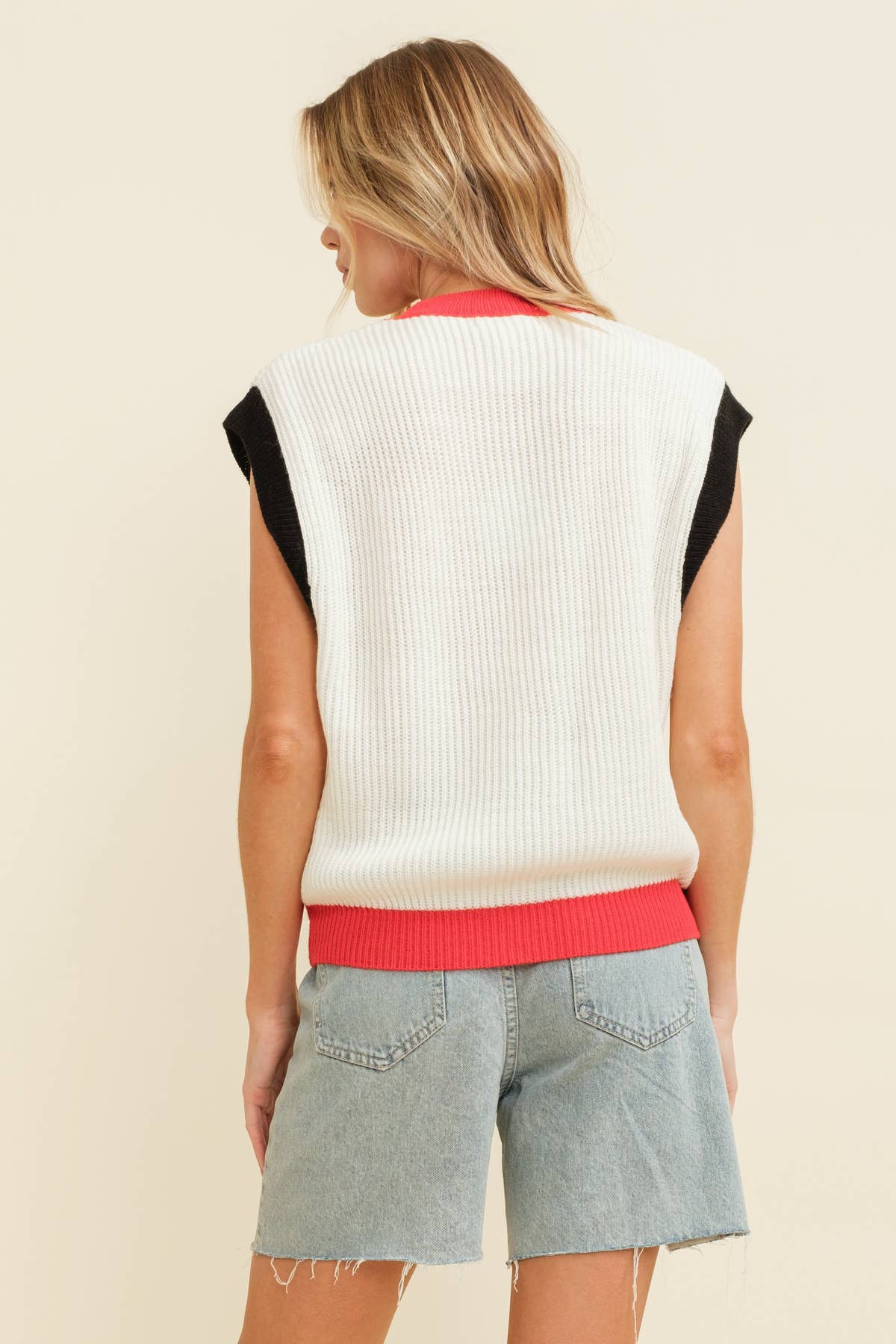 “DAWGS" Embroidered Colorblock Sleeveless Sweater