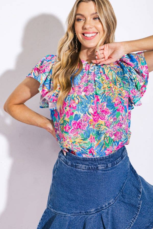 Floral Flutter Sleeve Top