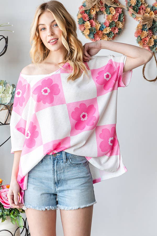 Flower Checkered Oversized Top