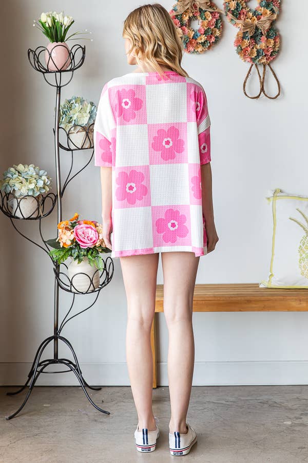 Flower Checkered Oversized Top