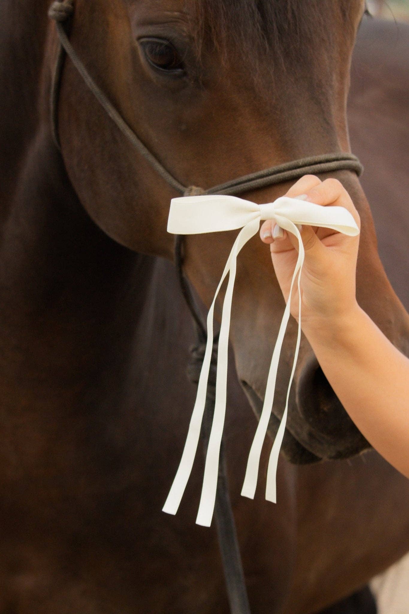 Cream Satin Ribbon Long Bow Clip