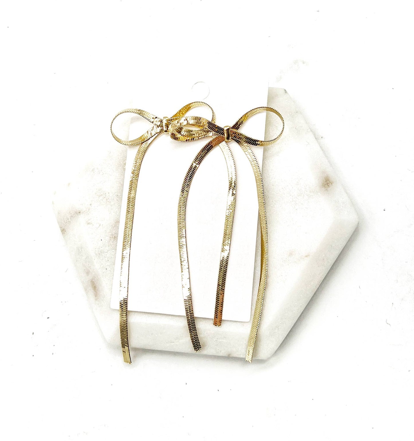 Gold Bow Chain Statement Earrings