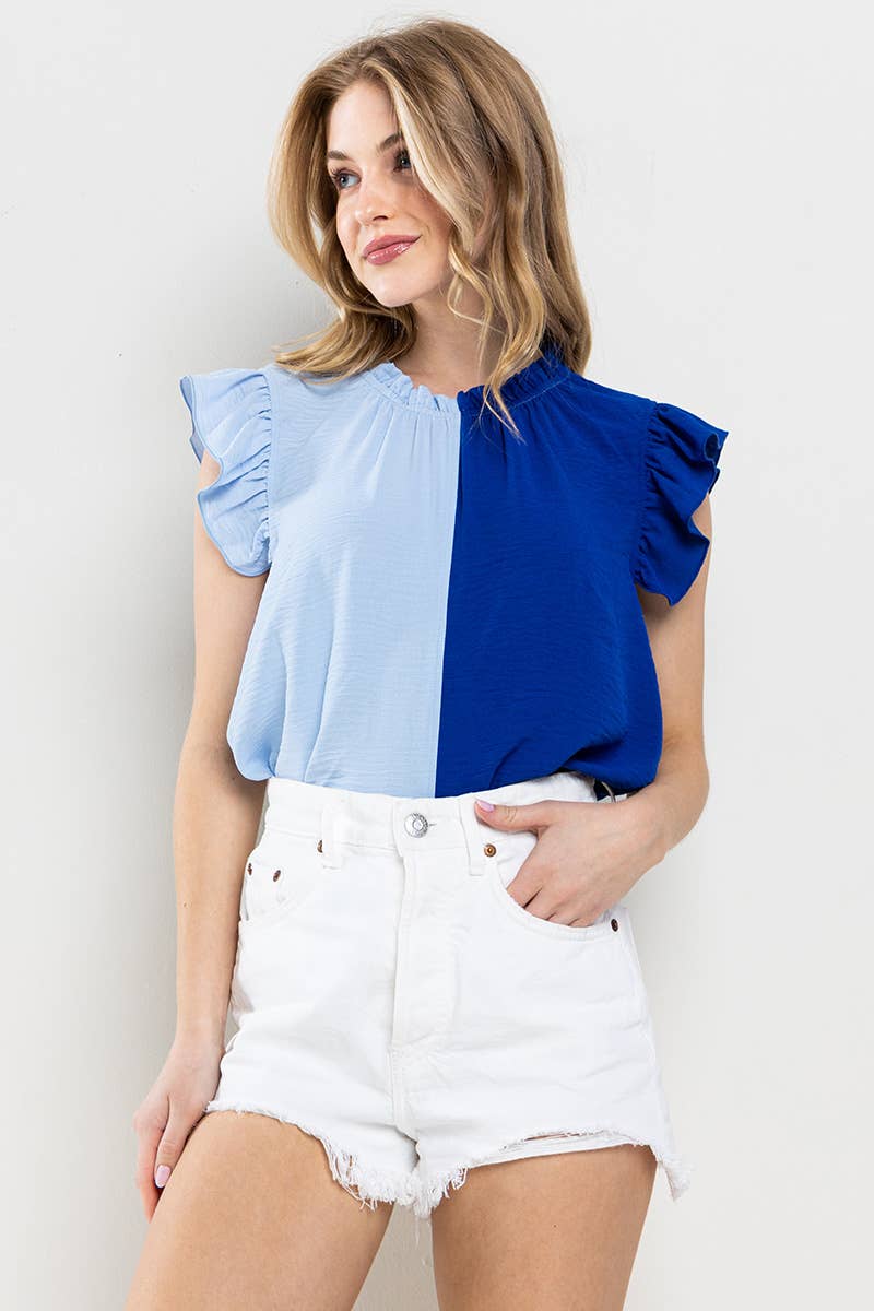 Game Day Ruffle Sleeveless Woven Blouse Top