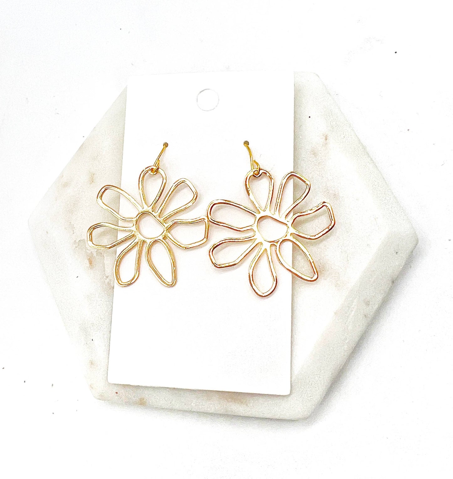 Gold Metal Flower Earrings Spring Summer