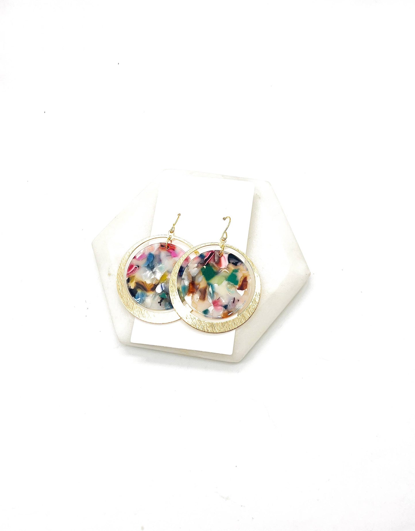 Multi-Color Gold Chandelier Disc Acrylic Earrings