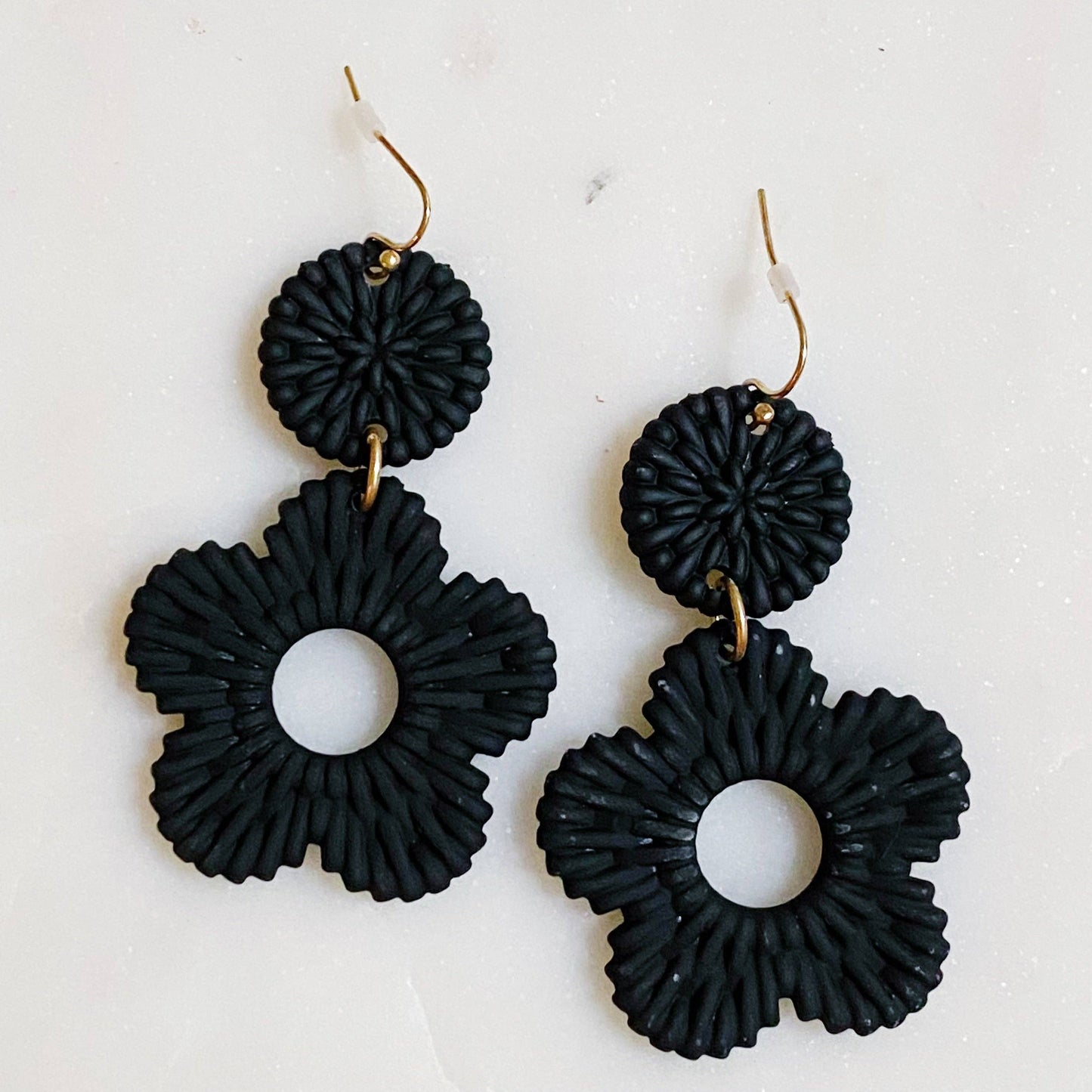 Black Daisy Drop Earrings