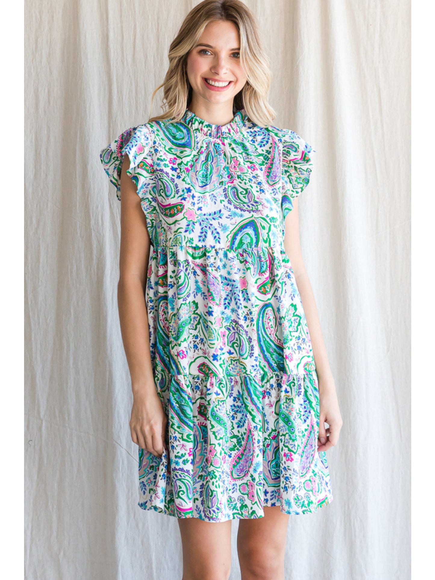 Green Paisley Baby Doll Dress