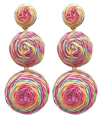 Multicolor Raffia Round Drop Earrings