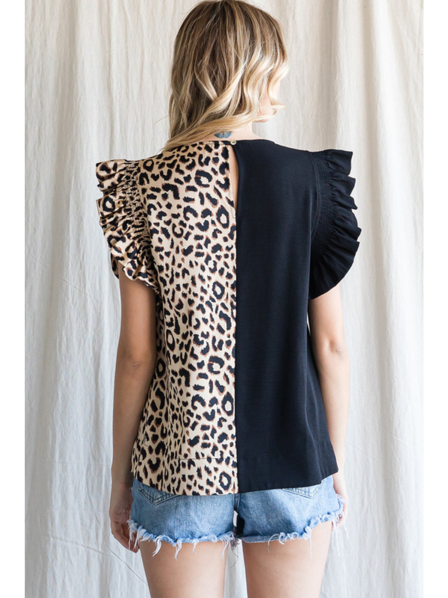 Colorblock Leopard Print Top