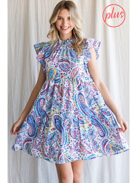 Blue Paisley Baby Doll Dress