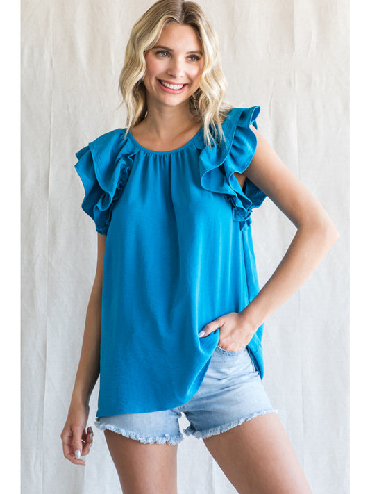 Turquoise Ruffled Sleeve Top