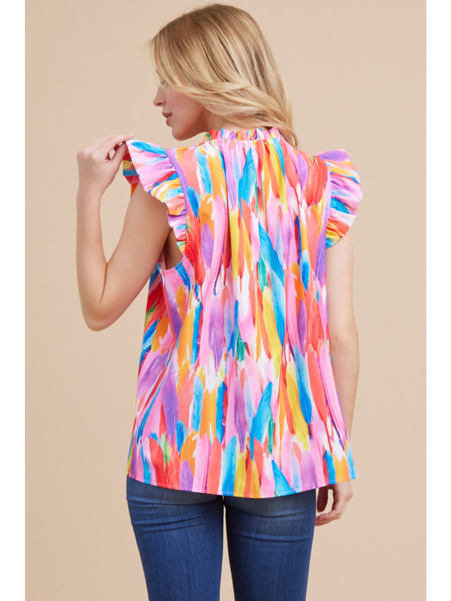 Multicolor Featherprint Flutter Sleeve