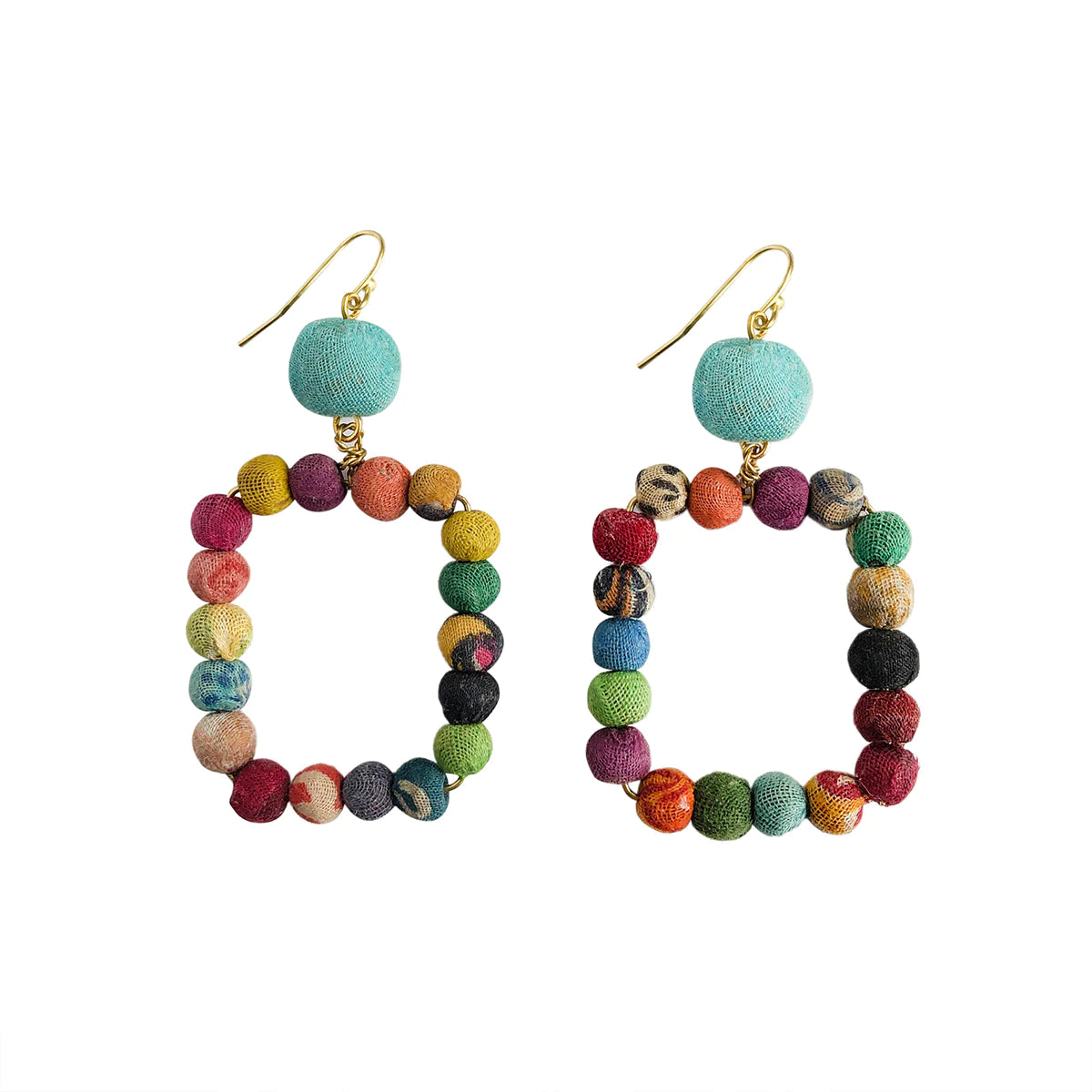 Kantha Dangling Square Earrings