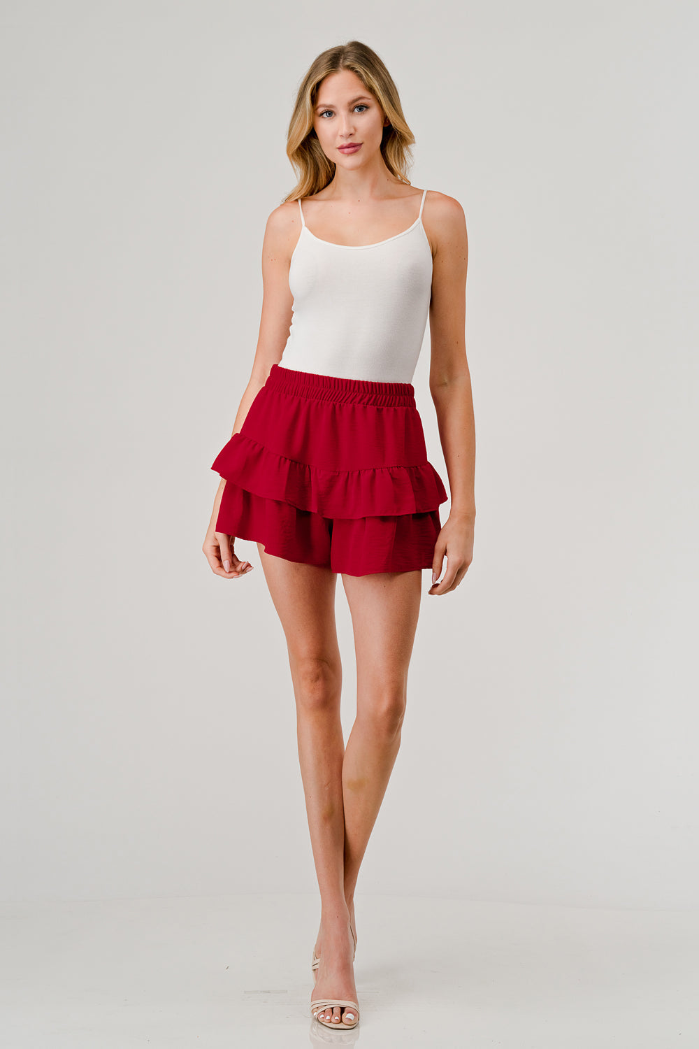 Red Double Ruffle Shorts