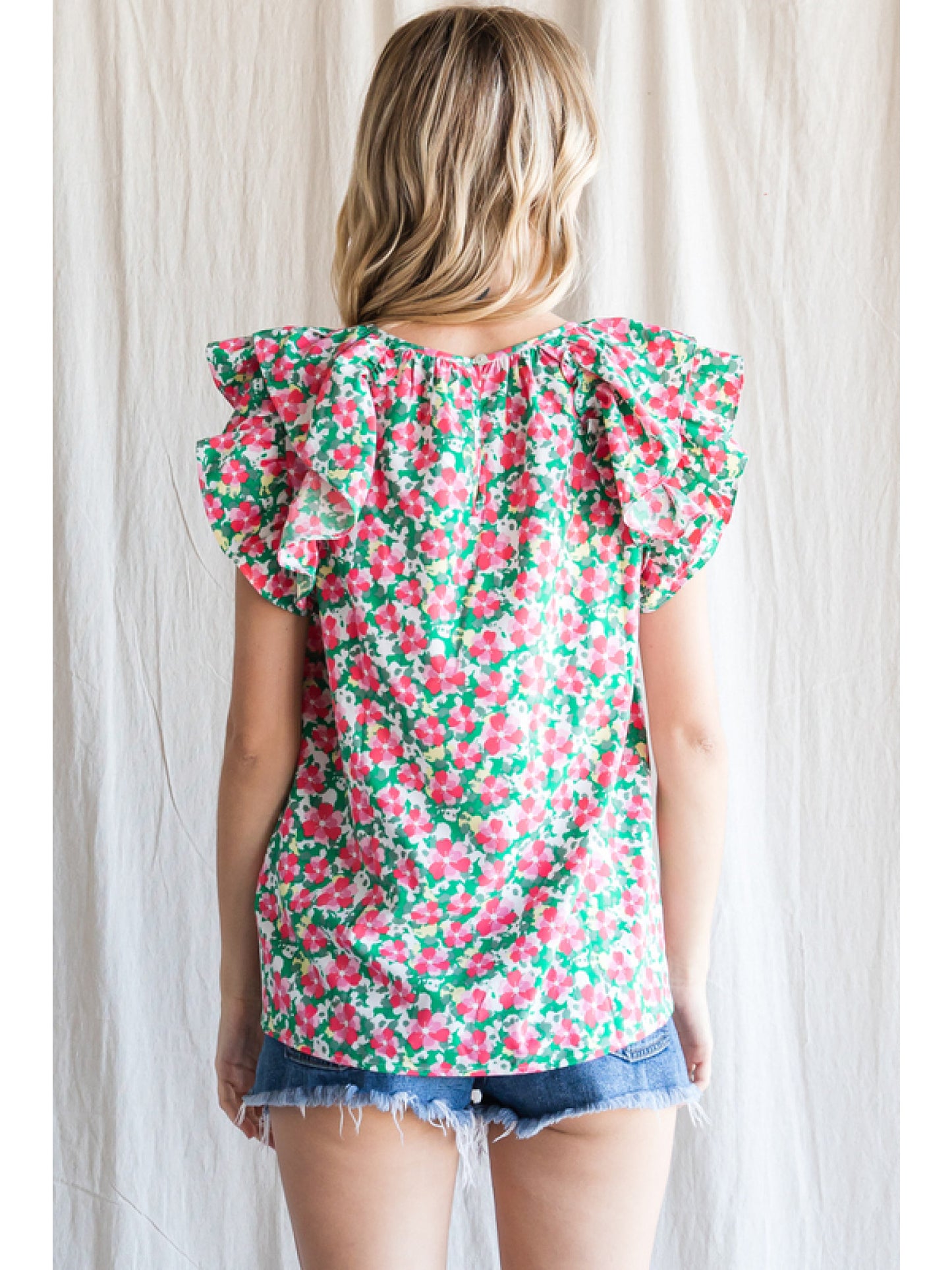 Cherry Blossom Floral Flutter Sleeve Blouse