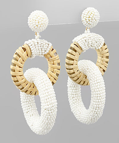 White Beaded/Rattan Link Earrings