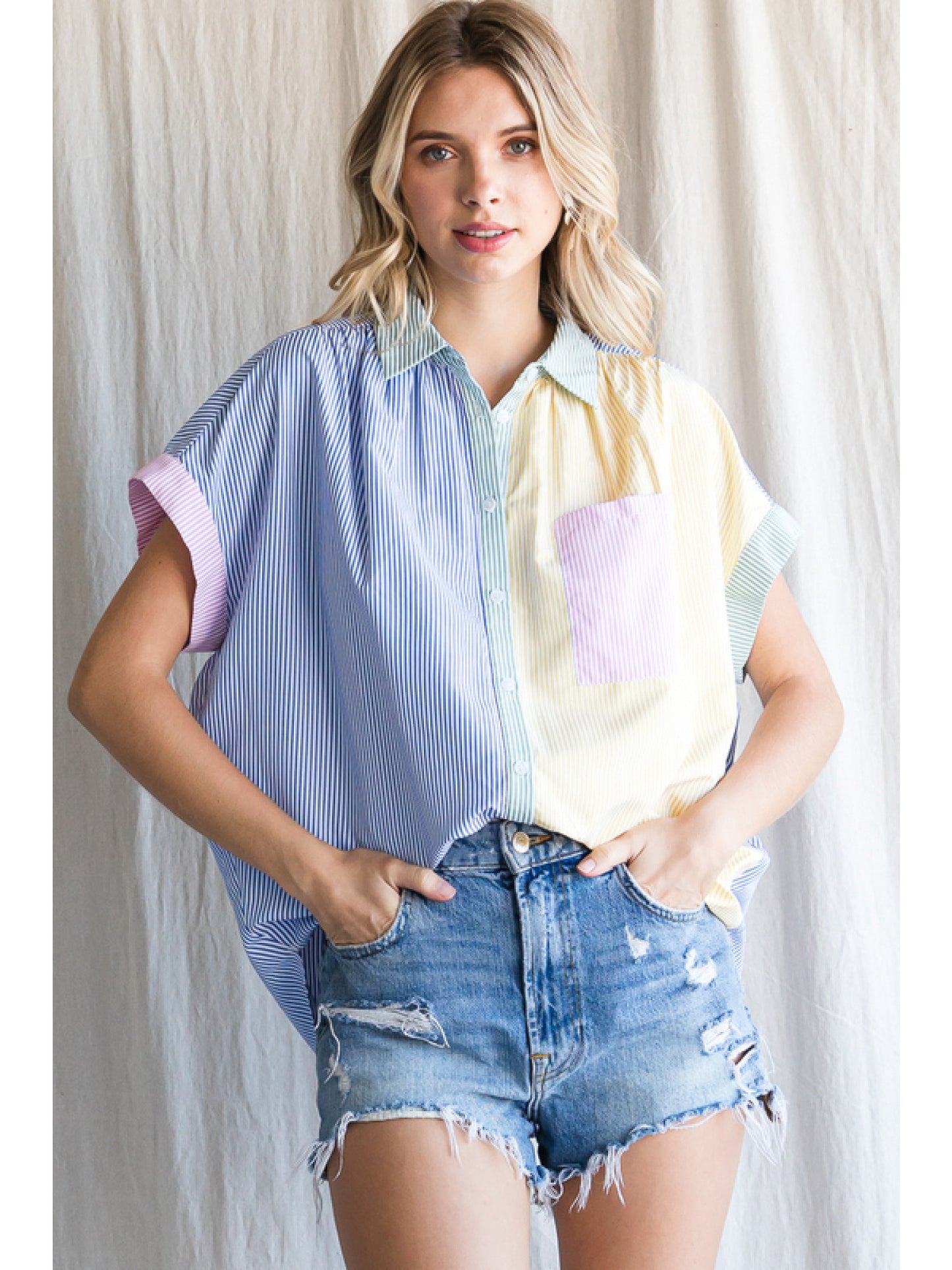 Soft Stripes Color Block Blouse