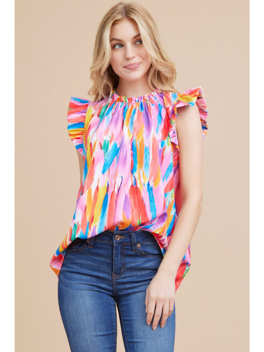 Multicolor Featherprint Flutter Sleeve