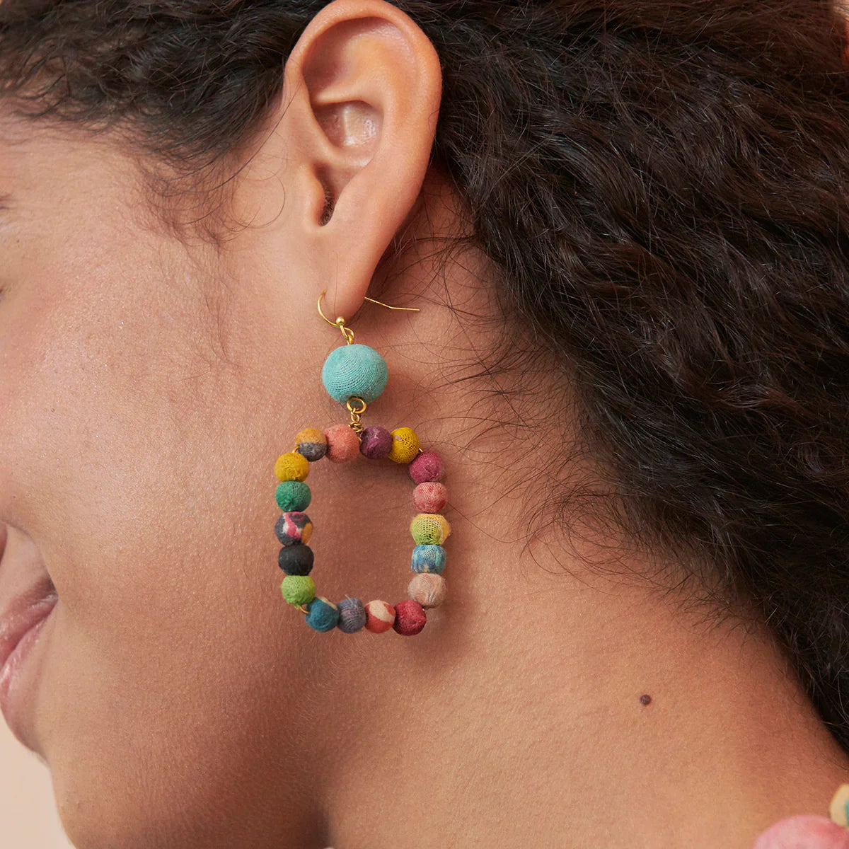 Kantha Dangling Square Earrings