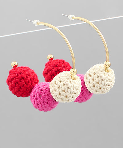 Pink/Red Mix Fabric Ball Hoops