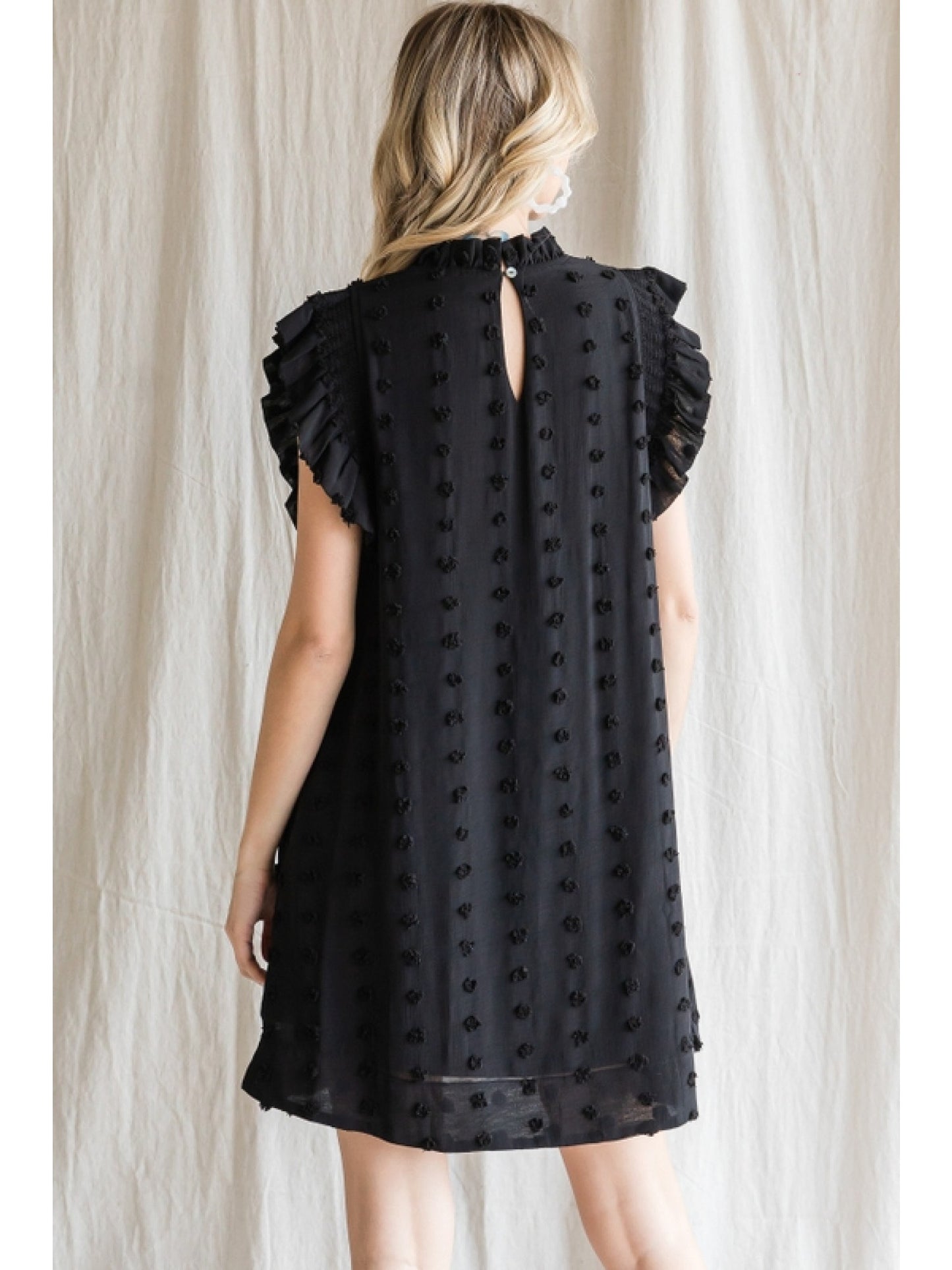 Black Swiss Dot Ruffle Dress