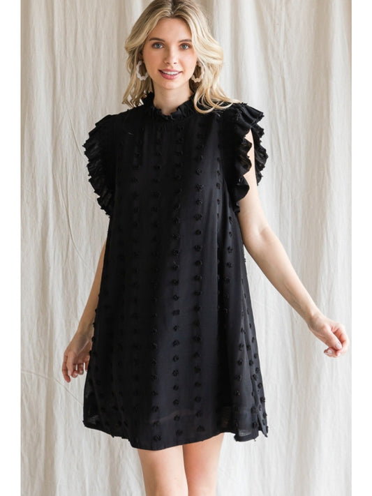 Black Swiss Dot Ruffle Dress