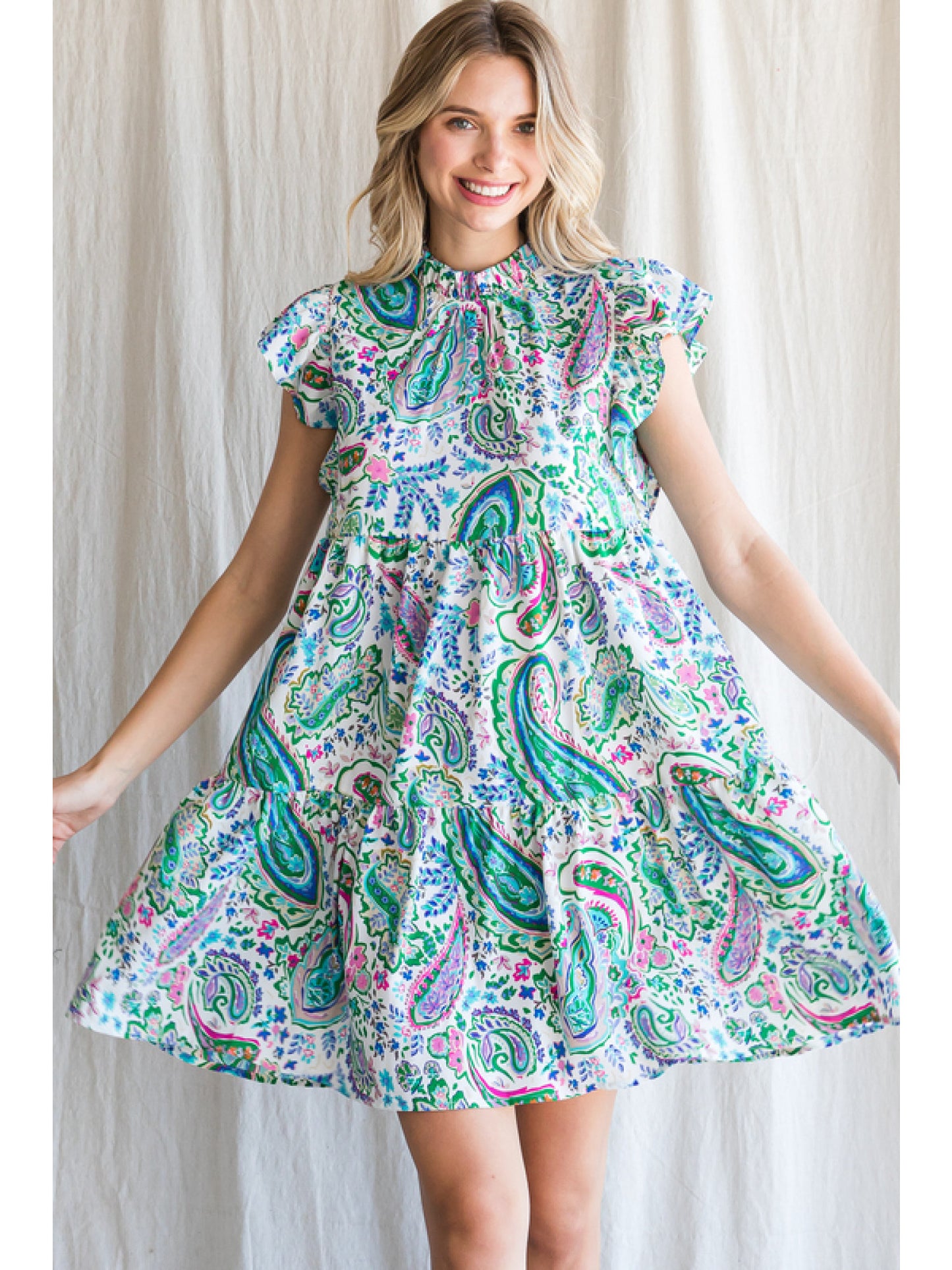 Green Paisley Baby Doll Dress