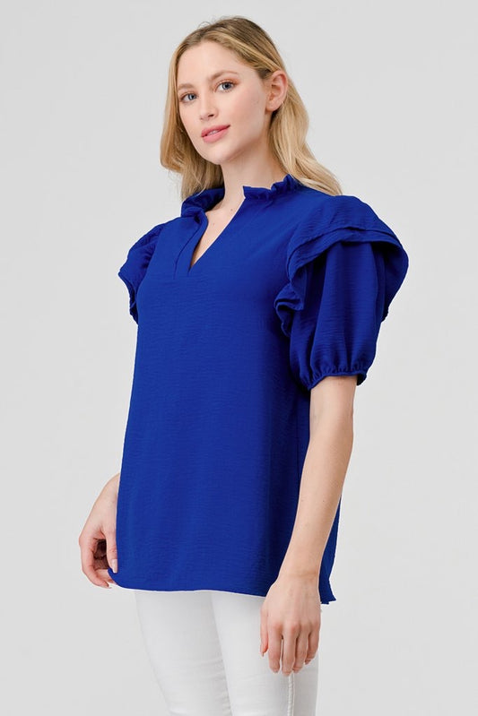 True Blue in Ruffles Blouse