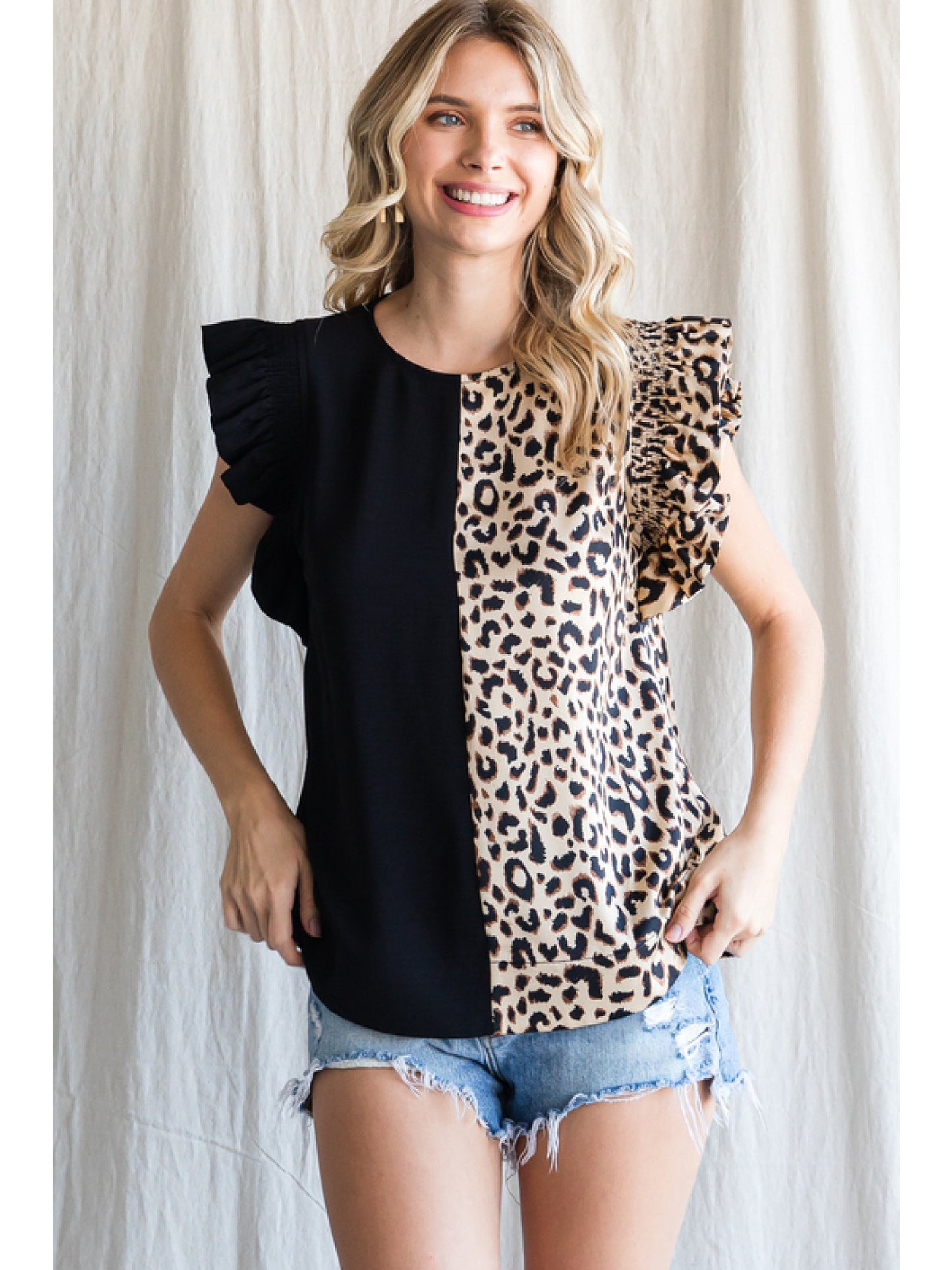 Colorblock Leopard Print Top