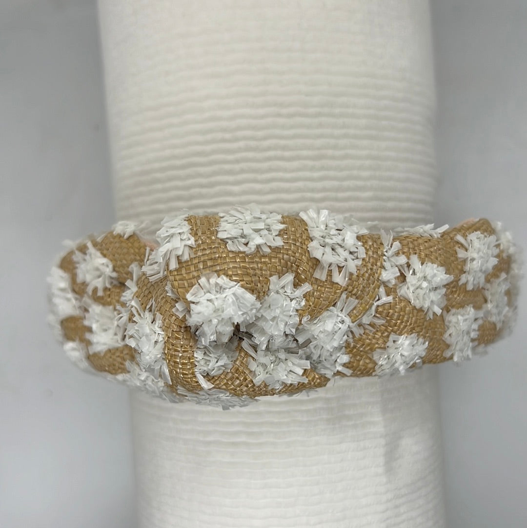 White & Burlap Straw Headband