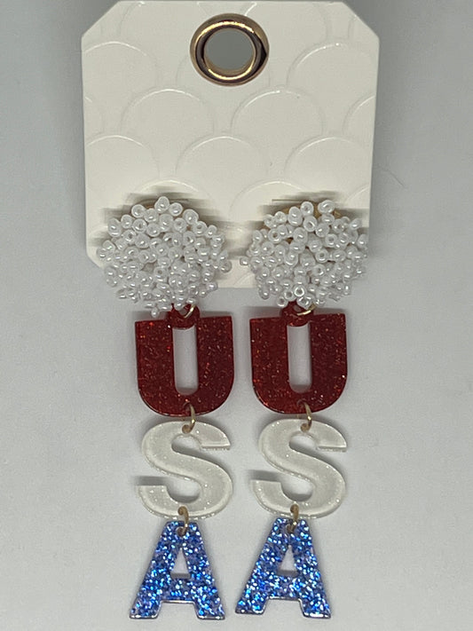 USA Beaded Dangle Earrings