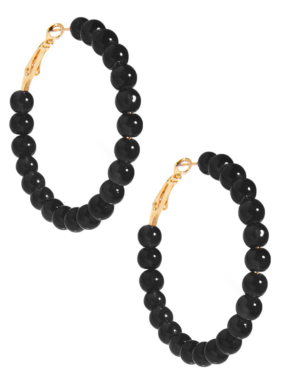 Glass Bead Hoop Earring: Black