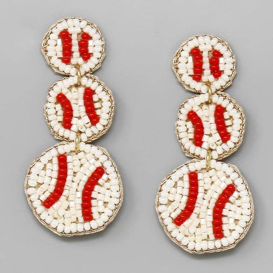 Triple Baseball Seed Beaded Drop Earrings