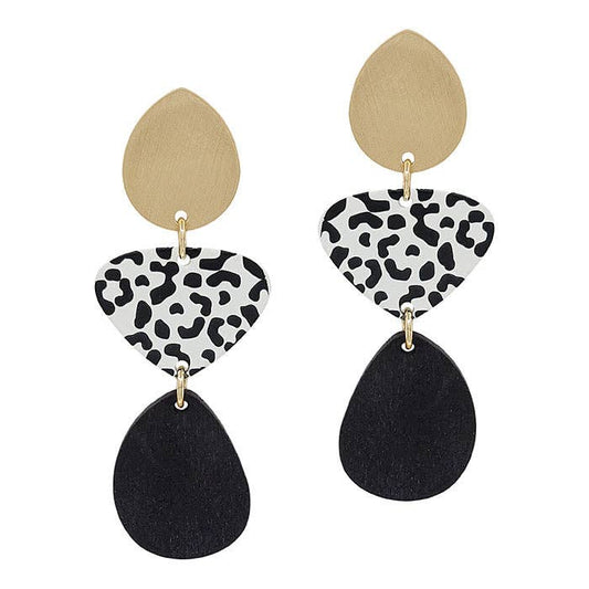 Wood White Leopard Drop Earrings