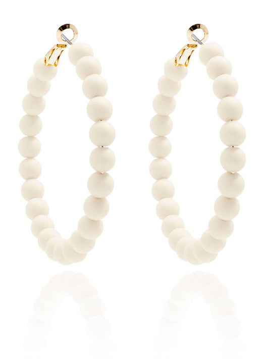 Cream Matte Beaded Hoop Earring