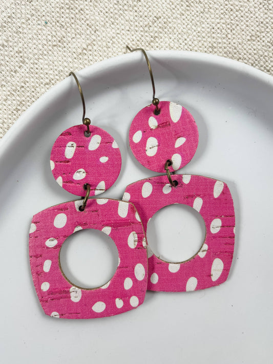 Pink & White Square Drops | leather spring summer earrings