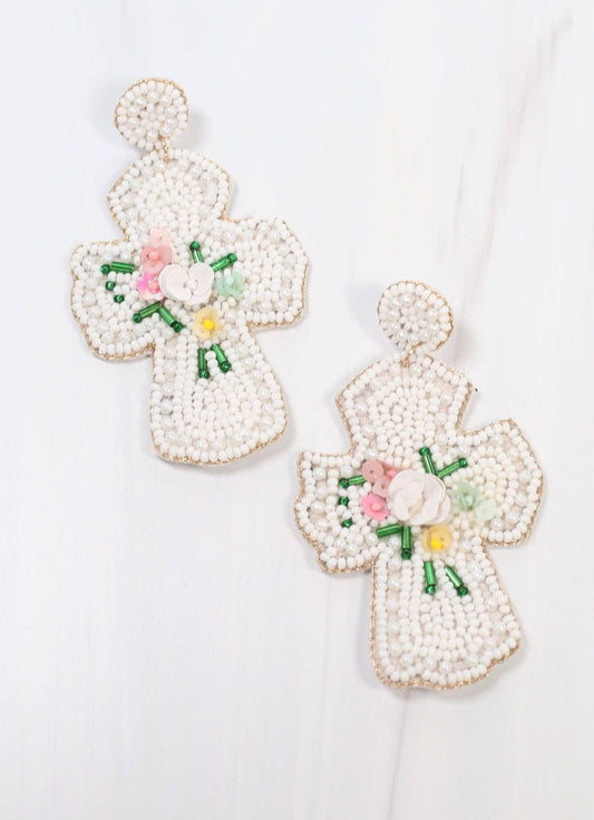 Sunday Embellished Cross Earring WHITE