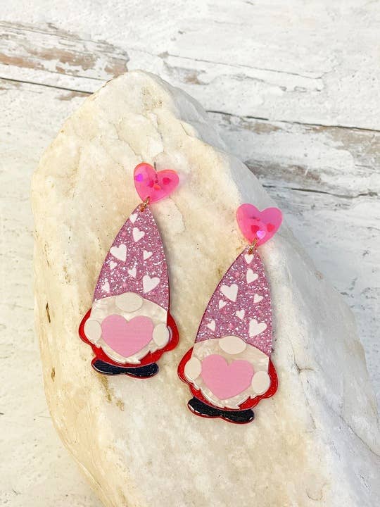 Valentines Gnome Celluloid Dangle Earrings