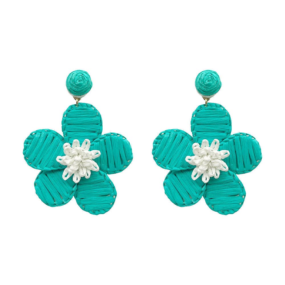 Teal Raffia Flower Drops