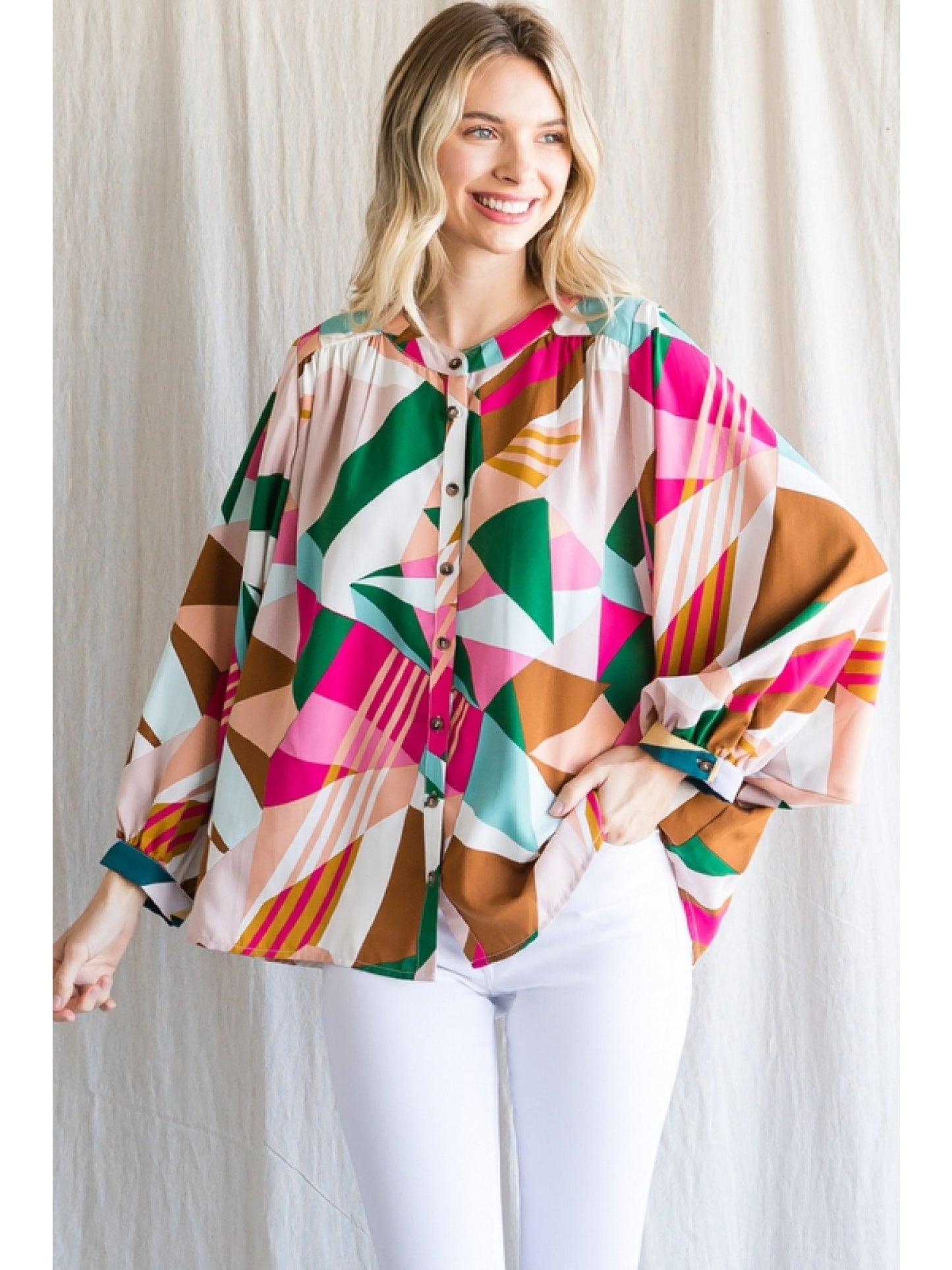 Fuchsia Plane figure print button-up