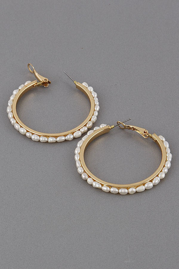 Pearl Lined Gold Hoop Earrings