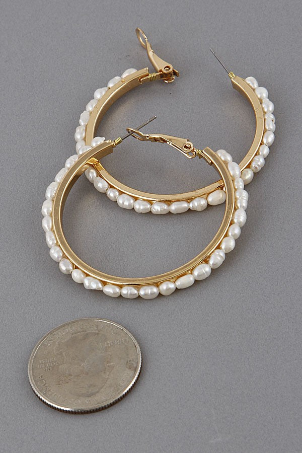 Pearl Lined Gold Hoop Earrings